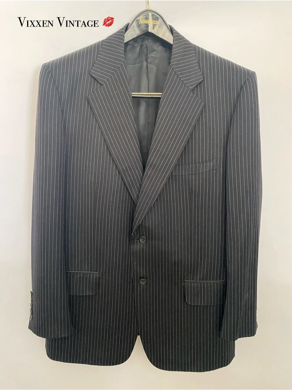 VINTAGE GUCCI ‘PINSTRIPE WOOL MOHAIR SUIT’ IN BLACK